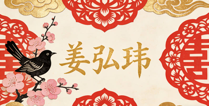 姜弘玮，弘有广阔、雄伟之意，玮代表珍贵美好