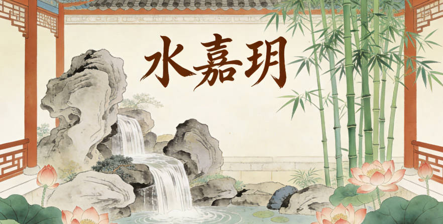 水嘉玥，嘉是美好和善，玥是祥瑞神珠