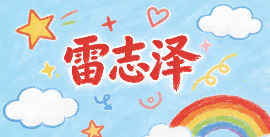 雷志泽，志是志向，泽是恩泽，寓意有远大志向且懂得感恩