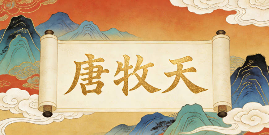唐牧天，牧体现对自然的敬畏与守护，天代表广阔的心胸与格局